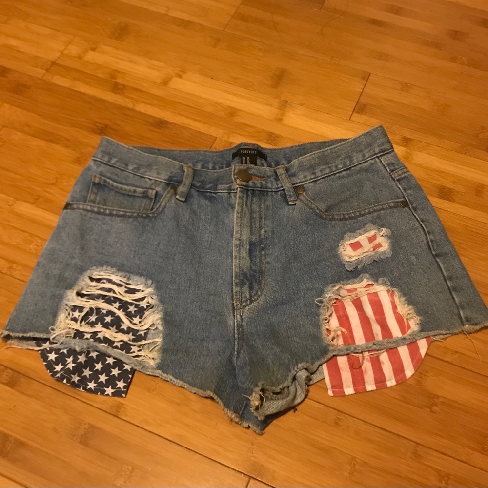 Denim distressed high waisted shorts